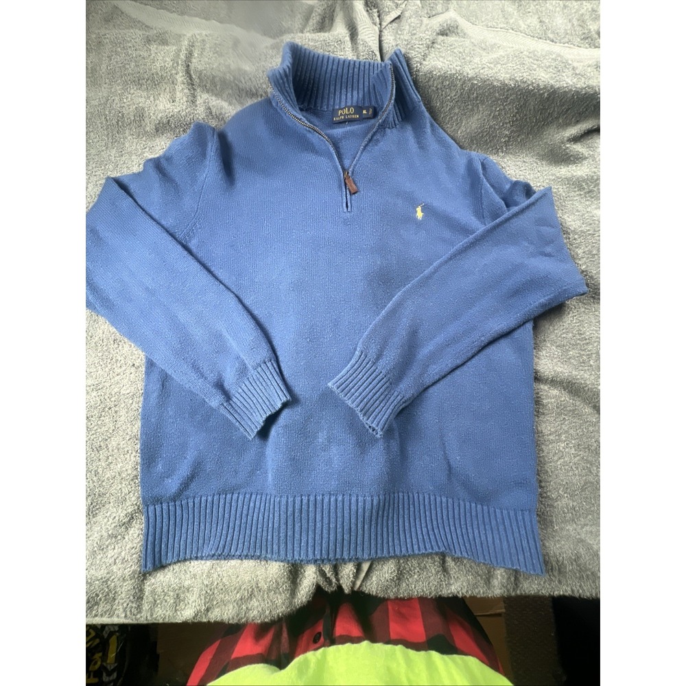 Polo Ralph Lauren Men XL 1/4 Zip Pullover Sweater Blue Long Sleeve Heavy w/ Pony